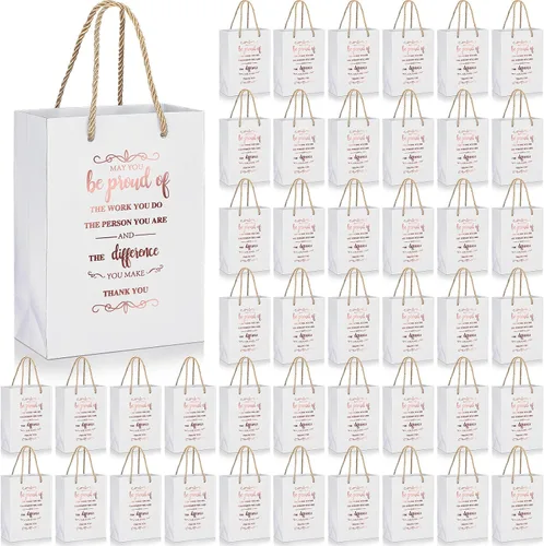 Vista 10 de Fulmoon 50 bolsas de regalo de agradecimiento a los empleados, bolsas a granel de 5.9 x 3.1 x 8.3 pulgadas, saco de regalo inspirador con asa