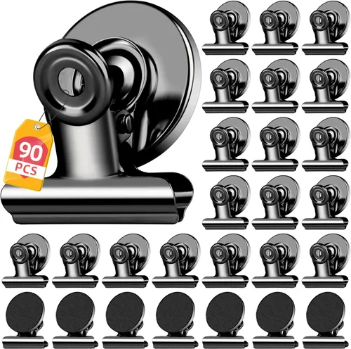 Vista 15 de 20 unidades de clips magnéticos, imanes para nevera, imanes para refrigerador, clips magnéticos negros para pizarra, imanes de clip