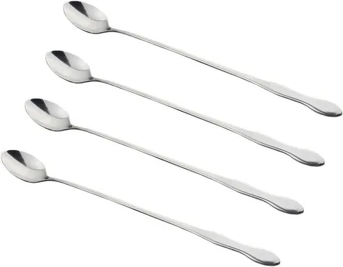 Vista 9 de SellerWay Cuchara de mango largo, cucharadita de acero inoxidable helado de 10 pulgadas para mezclar, té, batido, café, 3 formas diferentes