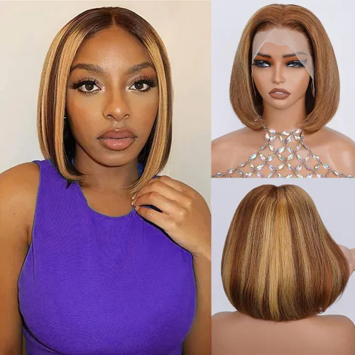 Vista 10 de UTIDE Peluca de cabello humano lacio de 5 x 5 pulgadas, peluca frontal de encaje frontal transparente HD de 150 %, peluca frontal corta y recta de 5