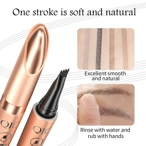Vista 3 de Pluma Microblading de cejas gris impermeable – Pluma de cejas de cuatro puntos para cejas de aspecto natural, de larga duración y a prueba