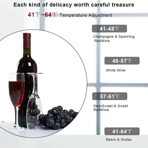 Vista 6 de Winado Refrigerador de vino con compresor de 28 botellas con temperatura ajustable, mini refrigerador de vino compacto independiente con control