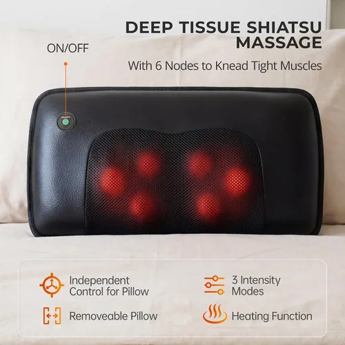 Vista 6 de Shiatsu - Alfombrilla de masaje de cuerpo completo con calor, almohadilla masajeadora desmontable, 10 motores vibradores, alivio del dolor de tejido