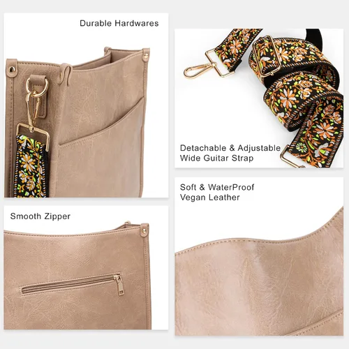 Vista 2 de Viva Terry - Bolsa bandolera de cuero vegano, moderna, con correa ajustable