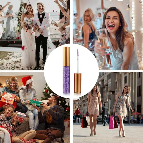 Vista 6 de Delineador de ojos líquido con purpurina, delineador de ojos con purpurina morado, de larga duración, impermeable, de secado rápido, punta