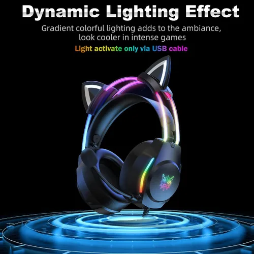 Vista 2 de Auriculares para juegos con micrófono, auriculares con orejas de gato para PC, portátil, PS4, PS5, Xbox, interruptor, iluminación RGB arcoíris