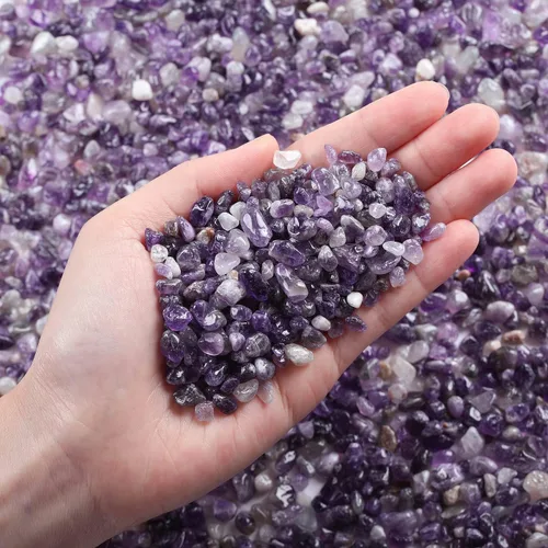 Vista 3 de LAIDANLA Juego de 7 piezas de cristales curativos ovalados de piedra de palma y amatista triturada a granel, piedras preciosas naturales pulidas