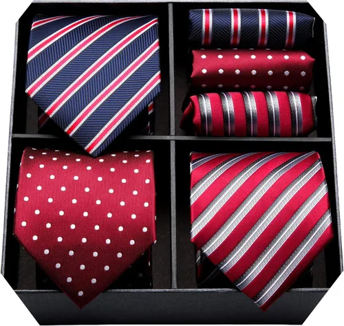 Vista 15 de HISDERN Juego de corbatas extralargas para hombre y pañuelo de bolsillo de 63 pulgadas, colección XL, caja de regalo, corbata, lote de 3