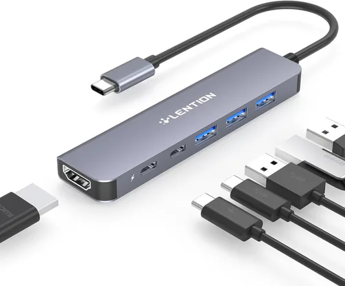 Vista 15 de LENTION USB-C Hub, 4K@60Hz HDMI, 100W PD, 2 USB-C, 2 USB 3.0, Card Reader