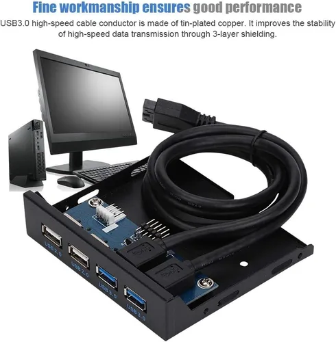 Vista 3 de Concentradores USB de panel frontal, 2 puertos USB3.0 + 2 puertos USB2.0 HUB placa de expansión, puertos USB panel frontal para carcasa
