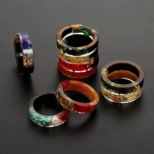 Vista 3 de 1 unid resina madera anillos vintage claro madera hecha a mano flor seca epóxico anillos para mujeres hombres fiesta joyería regalo