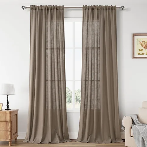 Vista 28 de Cortinas de lino verde aguamarina de 84 pulgadas de largo, juego de 2 paneles semitransparentes con bolsillo para barra para comedor, decoración