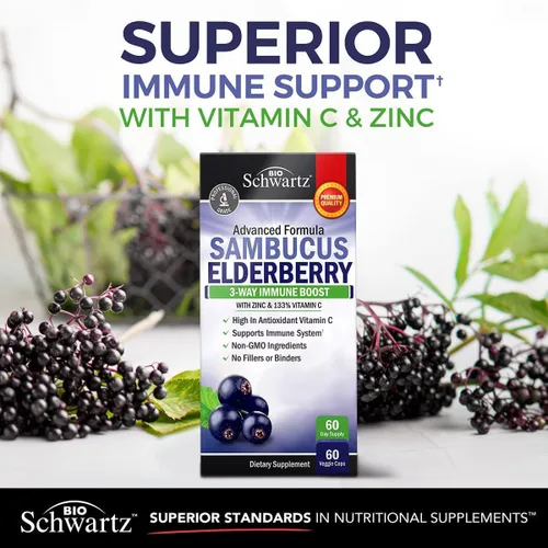 Vista 6 de Cápsulas de saúco con zinc y vitamina C para adultos, vitaminas de apoyo inmunológico para mujeres y hombres, Sambucus negro, vitamina C y zinc
