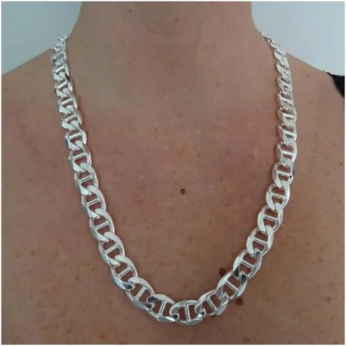 Vista 5 de Verona Jewelers - Collar de plata de ley 925 de 0.138 in, 0.177 in, 0.217 in, 0.256 in, 0.315 in, cadena de eslabones marineros planos, cadena