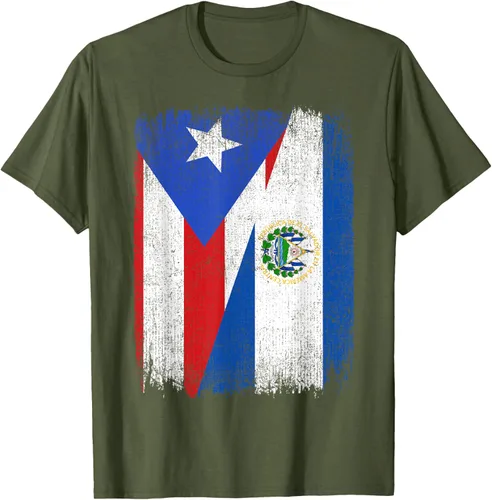 Vista 37 de Camiseta Half Puerto Rico El Salvador Flag Orgullo Salvadoreño Roots
