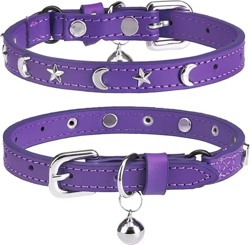 Vista 8 de Collares de cuero DILLYBUD para gatos macho y hembra con campana y cinturón elástico de seguridad, collar ajustable con hebilla de seguridad