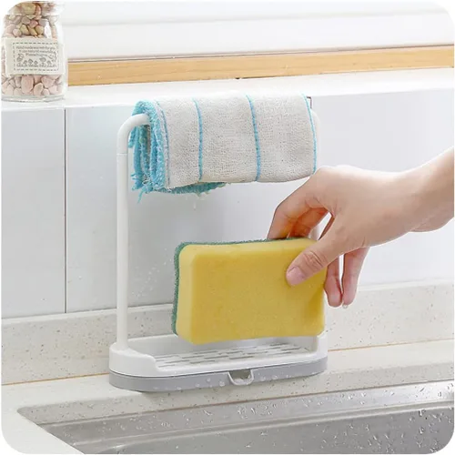 Vista 7 de Cabilock Estante de almacenamiento de trapo, toallero de cocina, soporte para toallas de platos, organizador de encimera de plástico, color gris