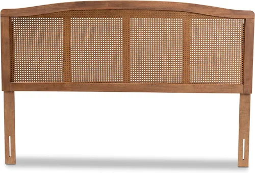Vista 4 de Baxton Studio Marieke Mid-Century - Cabecera moderna de madera con acabado de ceniza y ratán sintético, tamaño Queen