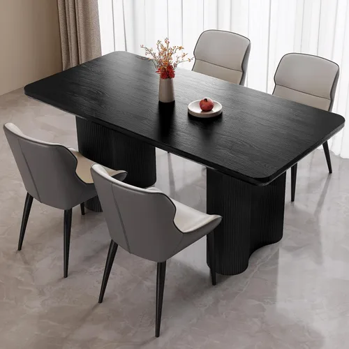 Vista 7 de Mesa de comedor rectangular de 62.99 pulgadas para 4-6 personas, mesa de cocina moderna con patas en forma de onda, mesas de comedor para cocina