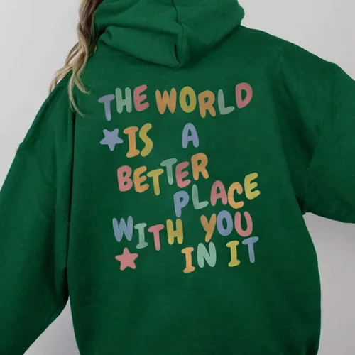 Vista 3 de BLUBUKLKUN Sudaderas con capucha para mujer, con texto en inglés The World Is A Better Place With You In It para el día de San Valentín