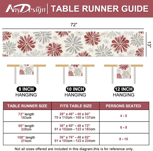 Vista 7 de AnyDesign Camino de mesa floral acuarela con flores rojas y grises, decoración de mesa de comedor, cubierta rústica para interiores y exteriores