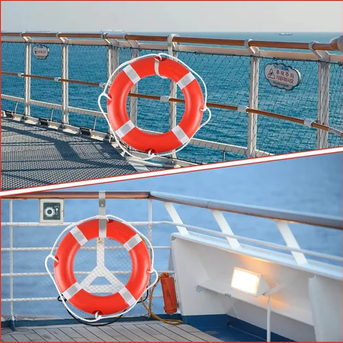 Vista 6 de Anillo salvavidas para la seguridad de la navegación, anillos de seguridad para barcos de 23 y 28 pulgadas con tira reflectante y líneas de agarre