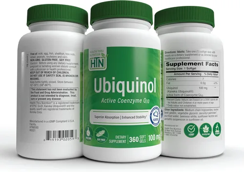 Vista 5 de Health Thru Nutrition Ubiquinol 100 mg 360 cápsulas blandas como Kaneka QH reducido CoQ-10 Estabilizado - Probado por terceros Biodisponibilidad