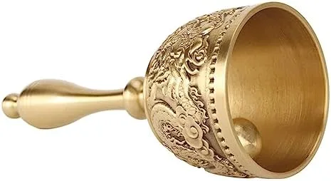Vista 9 de Campana de mano de latón antiguo de 4.9 pulgadas para recepción de boda, hotel, tono de anillo nítido transparente, aspecto rústico vintage