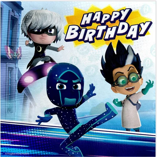 Vista 2 de Treasures Gifted Servilletas de PJ Masks con licencia oficial, paquete de 16 – Suministros de fiesta de PJ Masks – Suministros para fiesta
