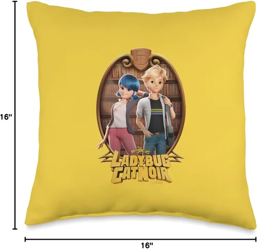 Vista 4 de Miraculous Ladybug and Cat Noir The Movie Marinette Adrien - Almohada de 16 x 16 pulgadas, multicolor