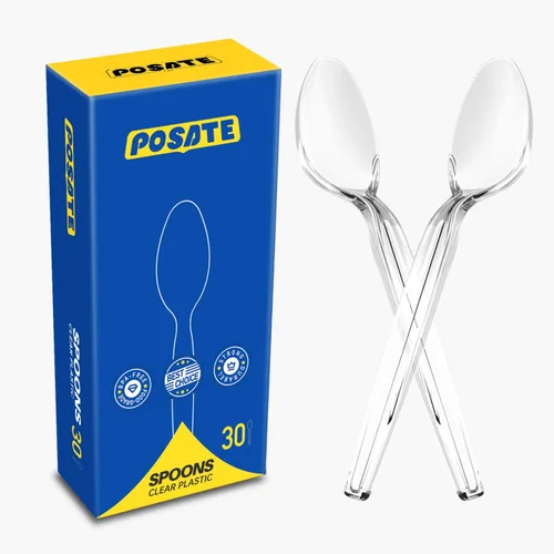 Vista 10 de POSATE Cucharas de plástico pesadas, color negro, paquete de 100, utensilios desechables para suministros de fiesta