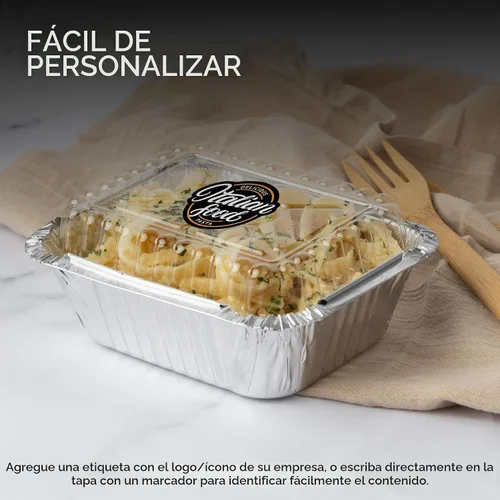 Vista 6 de Stock Your Home Sartenes pequeños de aluminio de 1 libra con tapas de plástico transparente (paquete de 100), utensilios de cocina desechables