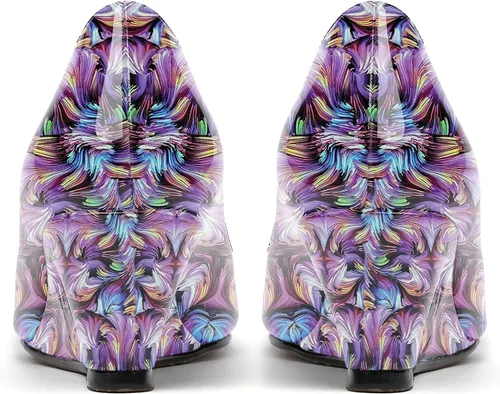 Vista 4 de WAYDERNS Zapatos de tacón bajo con cuña de charol y puntera abierta para mujer de 2 pulgadas