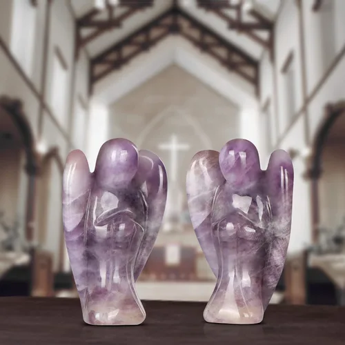 Vista 3 de Artistone Estatuas y figuras de ángel de cristal de amatista, bolsillo de gemas talladas, piedra curativa de ángel de la guarda, regalos