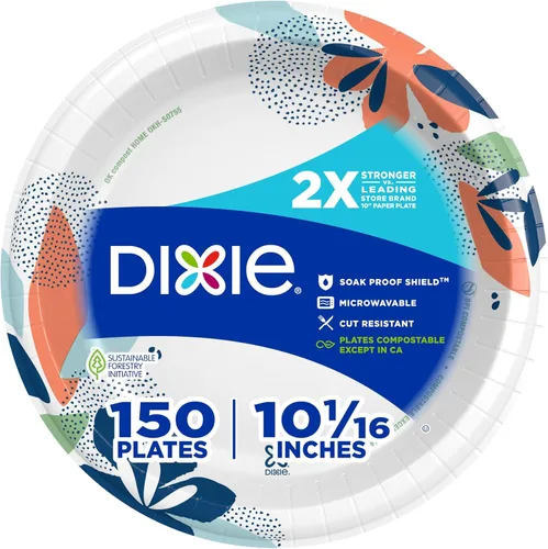 Vista 11 de Dixie Platos de papel grandes, 10 pulgadas, 54 unidades, 2 veces más fuertes, aptos para microondas, a prueba de remojos, resistentes a cortes