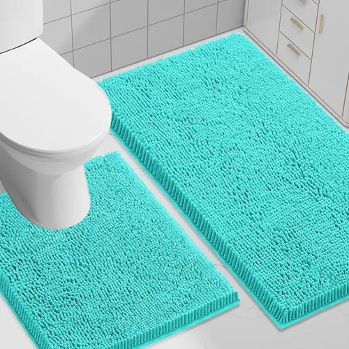 Vista 129 de Juego de alfombras de baño Smiry de 2 piezas, suave alfombra absorbente de chenilla y juego de alfombra en forma de U para inodoro, alfombra de baño