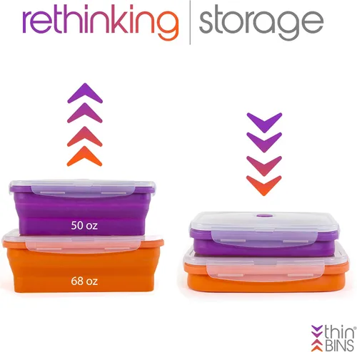 Vista 2 de Kitchen Home Thin Bins - Juego de 2 recipientes rectangulares extragrandes de silicona para almacenamiento de alimentos, sin BPA, aptos