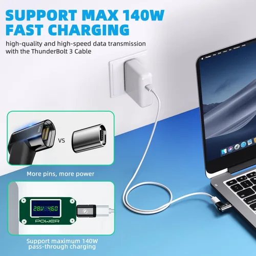 Vista 3 de Adaptador magnético USB tipo C, paquete de 2, 24 pines PD 140W USBC 4 20Gbps 8K 60Hz Magnetic USB C Adapter with Data Transfer for MacBook