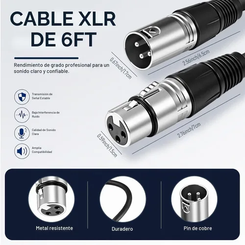 Vista 2 de Copkim Paquete de 10 cables XLR de 6 pies de 3 pines macho a hembra