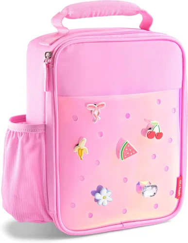 Vista 18 de Fit & Fresh Lonchera personalizable con dije para niños y niñas, lonchera infantil de fútbol con 6 dijes deportivos, bolsa de almuerzo reutilizable