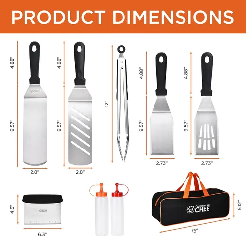 Vista 3 de Commercial Chef Kit de accesorios para plancha de 9 piezas, accesorios para parrilla plana Hibachi, juego de espátula para parrillas Weber