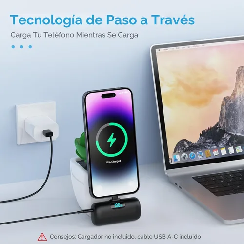 Vista 2 de Cargador portátil pequeño para iPhone 14/13,5000mAh PD cargador de carga rápida, mini batería portátil cargador de teléfono esencial de viaje