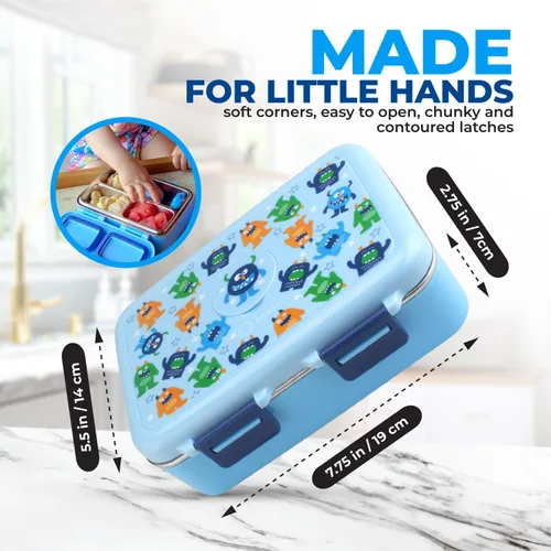 Vista 5 de Lonchera de acero inoxidable para bebés y niños, mini Bento, 3 secciones de porciones de metal ecológico, tapa a prueba de fugas, almuerzos