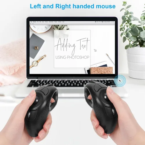 Vista 3 de welspo - Ratón inalámbrico USB de mano con puntero láser y bola de seguimiento (negro) Adecuado tanto para usuarios zurdos como diestros, interfaz