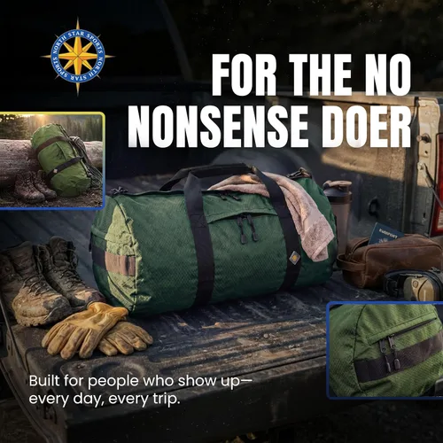 Vista 4 de Bolsa de lona con bolsillos, bolsa de viaje resistente, 1050D Tuff Cloth, Verde bosque, Premium con cremalleras