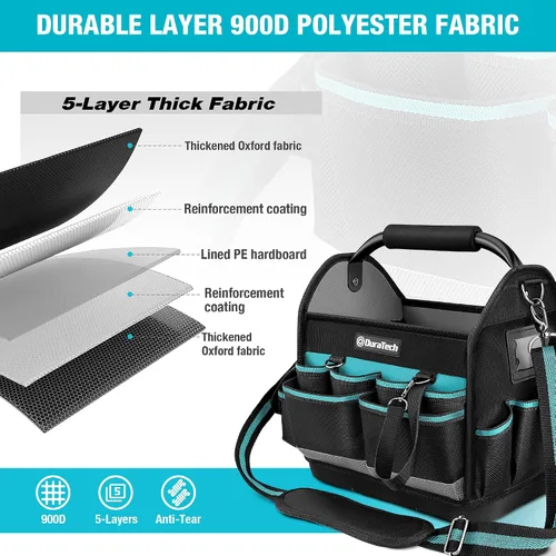 Vista 4 de DURATECH Bolsa de herramientas de 12 pulgadas con fondo duro impermeable, bolsa de herramientas para electricista con mango giratorio, bolsa