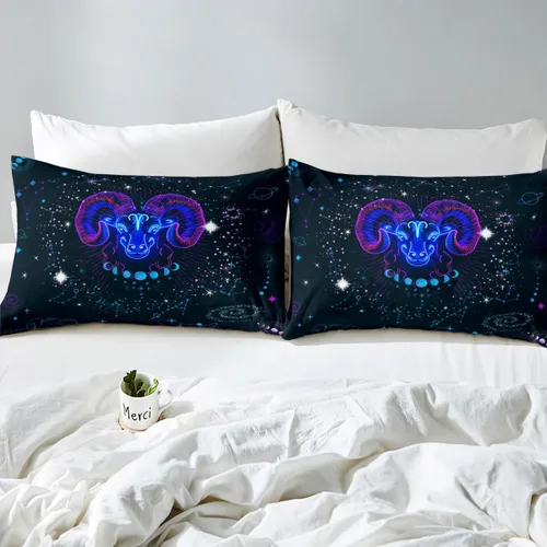 Vista 5 de Erosebridal Aries - Juego de sábanas tamaño individual de nebulosa hippie y astrología del zodiaco psicodélico, juego de sábanas psicodélico