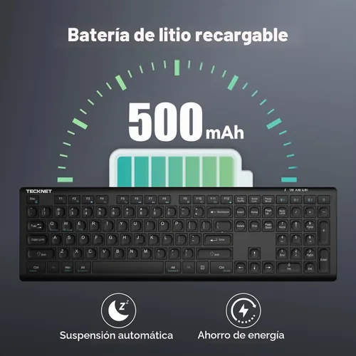 Vista 4 de TECKNET Bluetooth Keyboard Rechargeable Ultra-Slim Full Size Negro