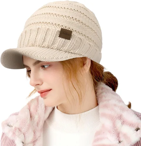 Vista 2 de Sombreros de invierno para mujeres - Gorro de punto cálido y con estilo, grueso, con visera, lindos sombreros de invierno suaves y elásticos