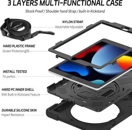 Vista 7 de ZenRich Funda a prueba de golpes para iPad de 9ª/8ª/7ª generación de 10.2 pulgadas 2021/2020/2019, Funda resistente de servicio pesado con soporte